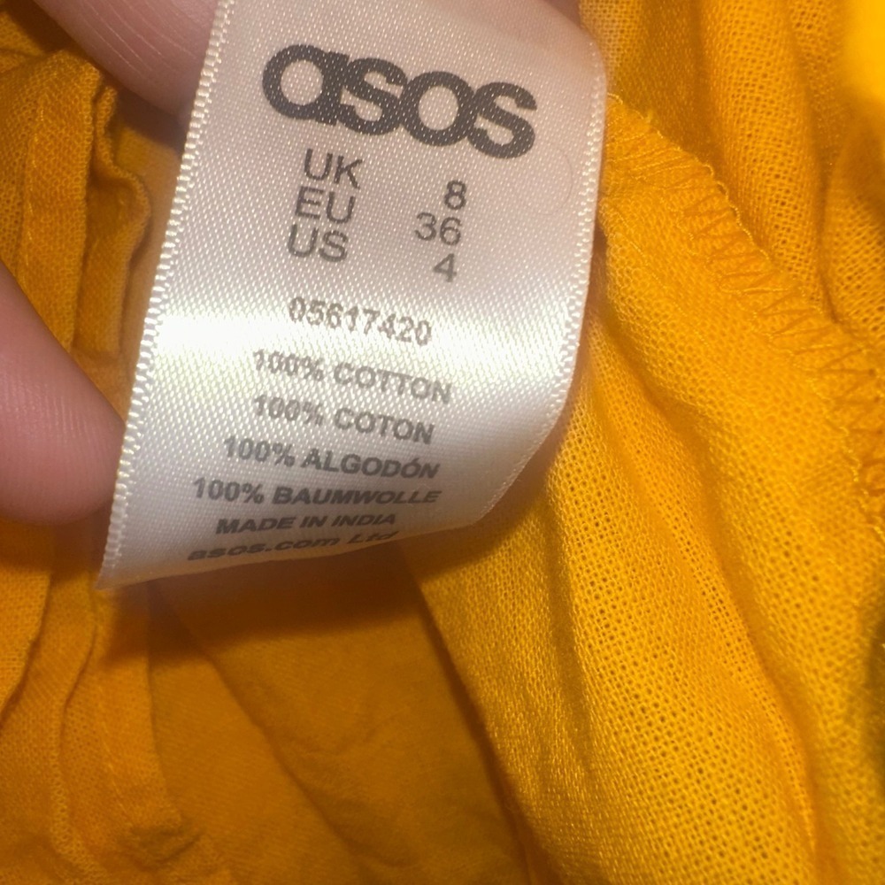 ASOS Ruffled Midi Skirt Golden‎ Yellow Woman's Size 4 Cotton Spring Summer Beach - Picture 4 of 7